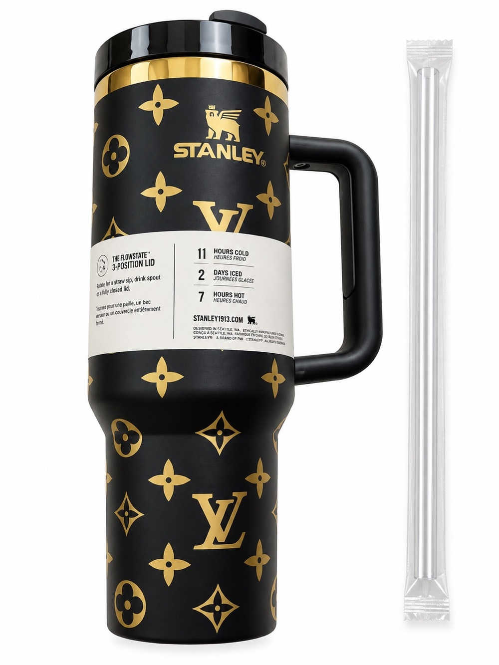LV Stanley Black and Gold Insulated Travel Mug with Handle